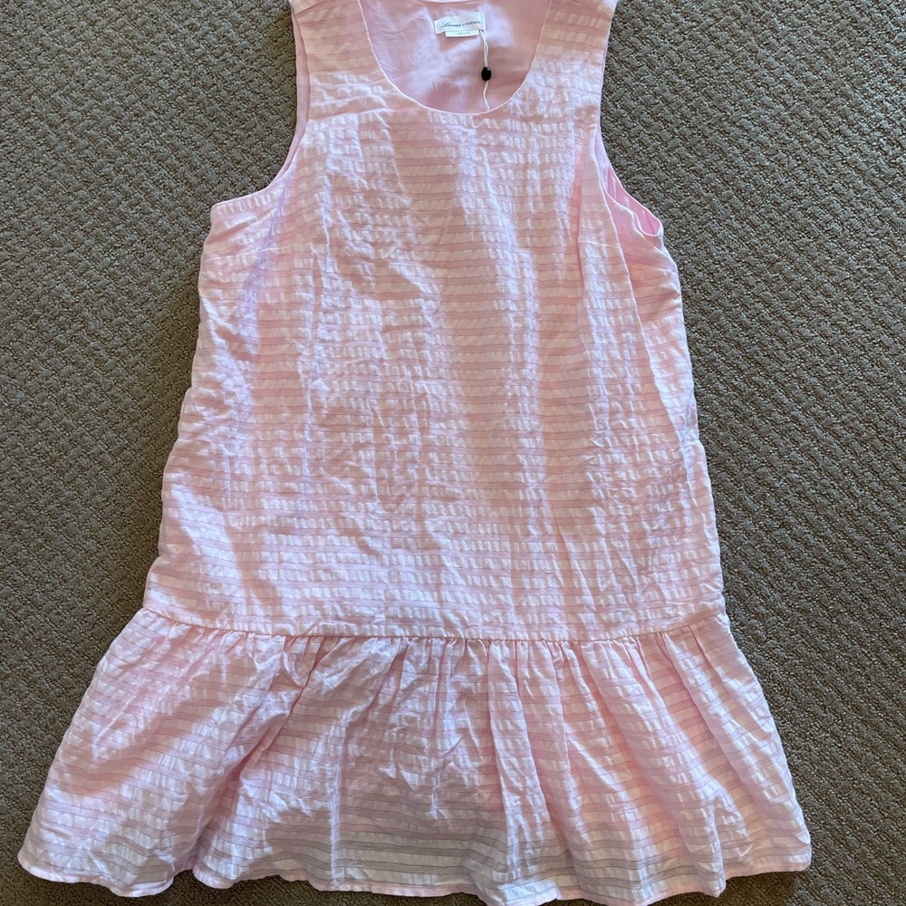 Lover & Friends Baby Pink Striped Sleeveless Ruffle Hem Summer Dress